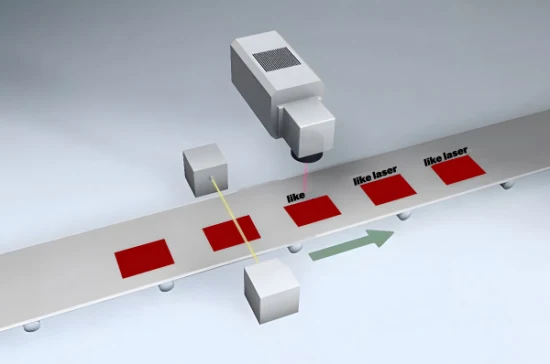 Stampante laser con data di produzione ad alta velocità Macchina per marcatura laser volante con laser CO2 da 30 W con separatore di confezioni per l'industria alimentare